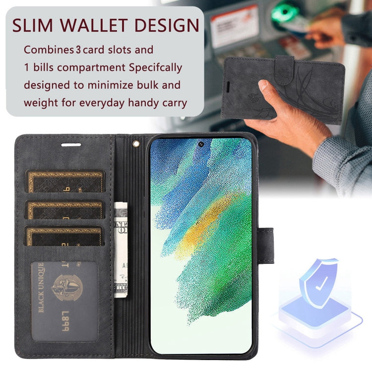 For Samsung Galaxy S24+ / S25+ 5G Orchid Butterfly Embossed Leather Phone Case(Black) - Galaxy S24+ 5G Cases by buy2fix | Online Shopping UK | buy2fix