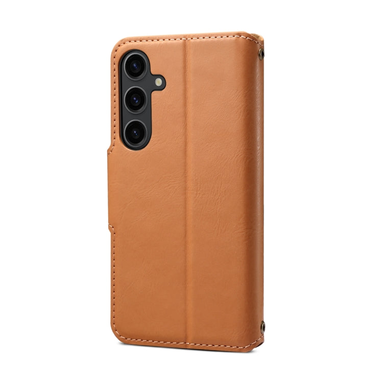 For Samsung Galaxy S24+ 5G Denior Cowhide Texture Wallet Style Leather Phone Case(Khaki) - Galaxy S24+ 5G Cases by Denior | Online Shopping UK | buy2fix