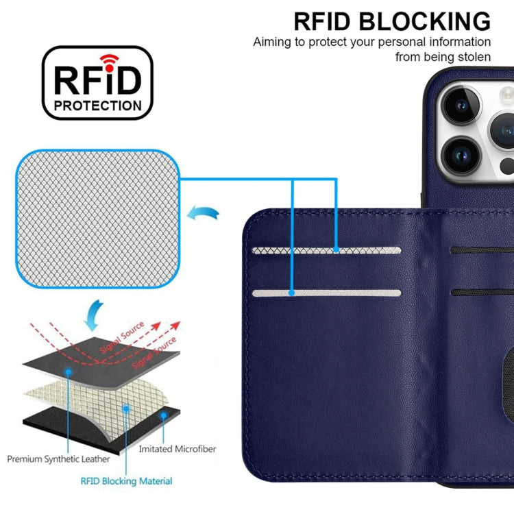 For iPhone 16 Pro Max Rhombic Texture Card Bag RFID Phone Case with Long Lanyard(Blue) - iPhone 16 Pro Max Cases by buy2fix | Online Shopping UK | buy2fix