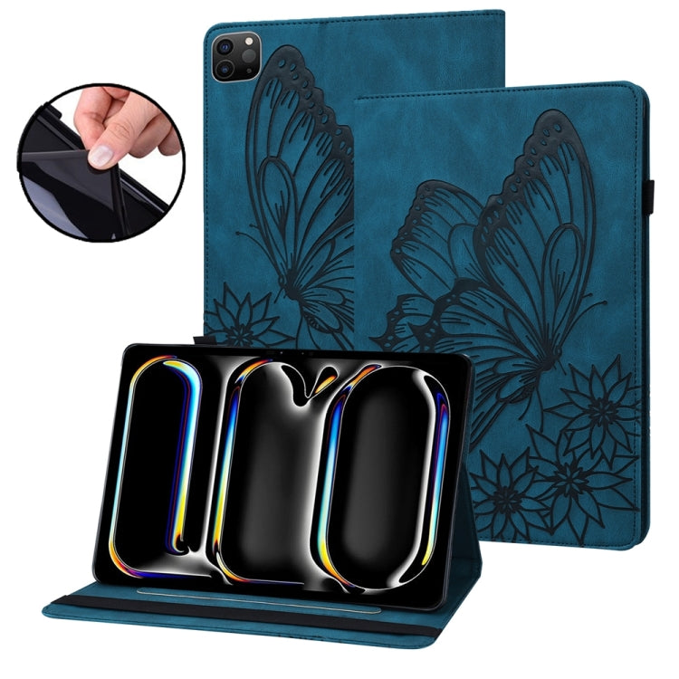 For iPad Pro 13 2024 Big Butterfly Embossed Leather Tablet Case(Blue) - iPad Pro 13 2024 Cases by buy2fix | Online Shopping UK | buy2fix