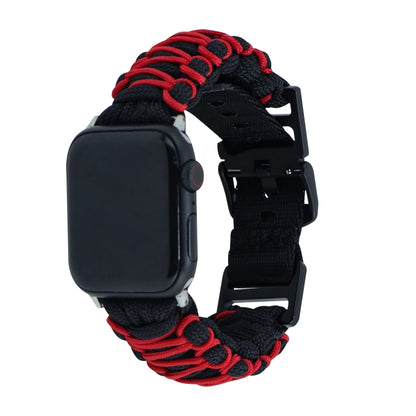 For Apple Watch Ultra 2 49mm Dual-layer Braided Paracord Buckle Watch Band(Black Red) - Watch Bands by buy2fix | Online Shopping UK | buy2fix