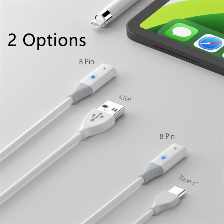 For Apple Pencil 1 USB to 8 Pin Stylus Charging Cable with Indicator Light, Length:1m(White) - Pencil Accessories by buy2fix | Online Shopping UK | buy2fix