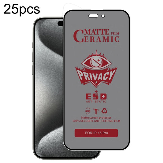 For iPhone 15 Pro 25pcs Full Coverage Frosted Privacy Ceramic Film - iPhone 15 Pro Tempered Glass by buy2fix | Online Shopping UK | buy2fix