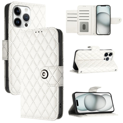 For iPhone 16 Pro Max Rhombic Texture Flip Leather Phone Case with Lanyard(White) - iPhone 16 Pro Max Cases by buy2fix | Online Shopping UK | buy2fix