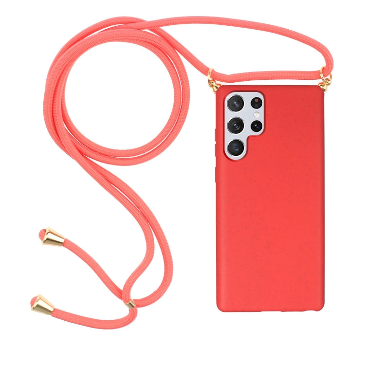 For Samsung Galaxy S24 Ultra 5G Wheat Straw Material + TPU Phone Case with Lanyard(Red) - Galaxy S24 Ultra 5G Cases by buy2fix | Online Shopping UK | buy2fix