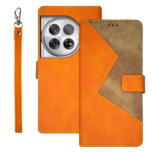 For OnePlus 12 idewei Two-color Splicing Leather Phone Case(Orange) - OnePlus Cases by idewei | Online Shopping UK | buy2fix