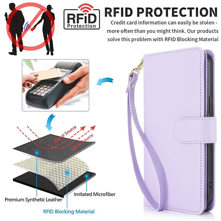 For iPhone 16 Pro Multi-Card Wallet RFID Leather Phone Case(Light Purple) - iPhone 16 Pro Cases by buy2fix | Online Shopping UK | buy2fix