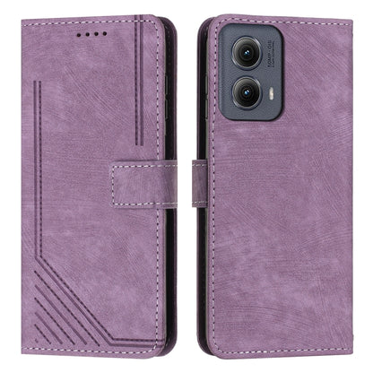 For Motorola Edge 2024 Skin Feel Stripe Pattern Leather Phone Case with Long Lanyard(Purple) - Motorola Cases by buy2fix | Online Shopping UK | buy2fix