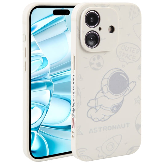 For iPhone 16 Plus Astronaut Pattern Silicone Straight Edge Phone Case(Flying Astronaut-White) - iPhone 16 Plus Cases by buy2fix | Online Shopping UK | buy2fix