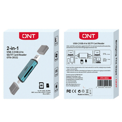 Onten CR532 2 in 1 USB-A / USB-C to SD2.0 / TF2.0 USB Card Reader(Pine Green) -  by Onten | Online Shopping UK | buy2fix