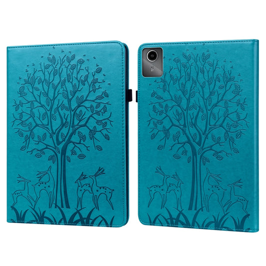 For Lenovo Tab M11 / Xiaoxin Pad 11 2024 Tree & Deer Embossed Leather Tablet Case(Blue) - Lenovo by buy2fix | Online Shopping UK | buy2fix