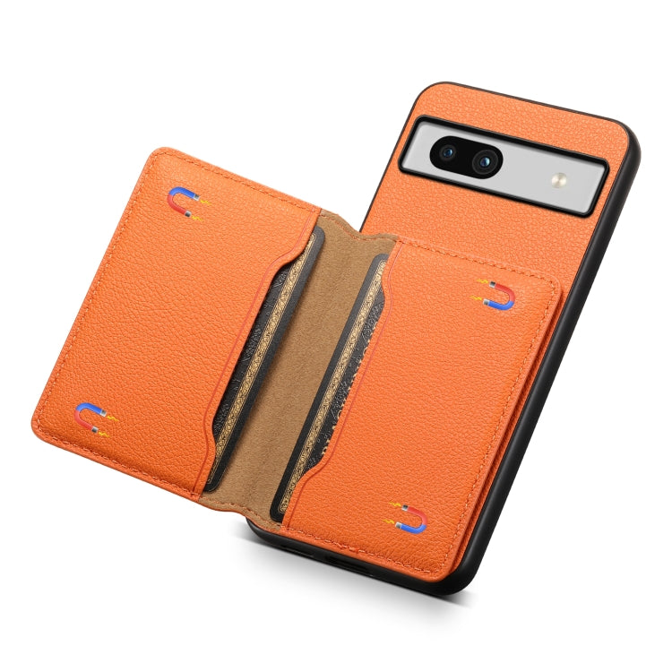 For Google Pixel 7a Calf Texture Card Bag Design Full Coverage Phone Case(Orange) - Google Cases by buy2fix | Online Shopping UK | buy2fix