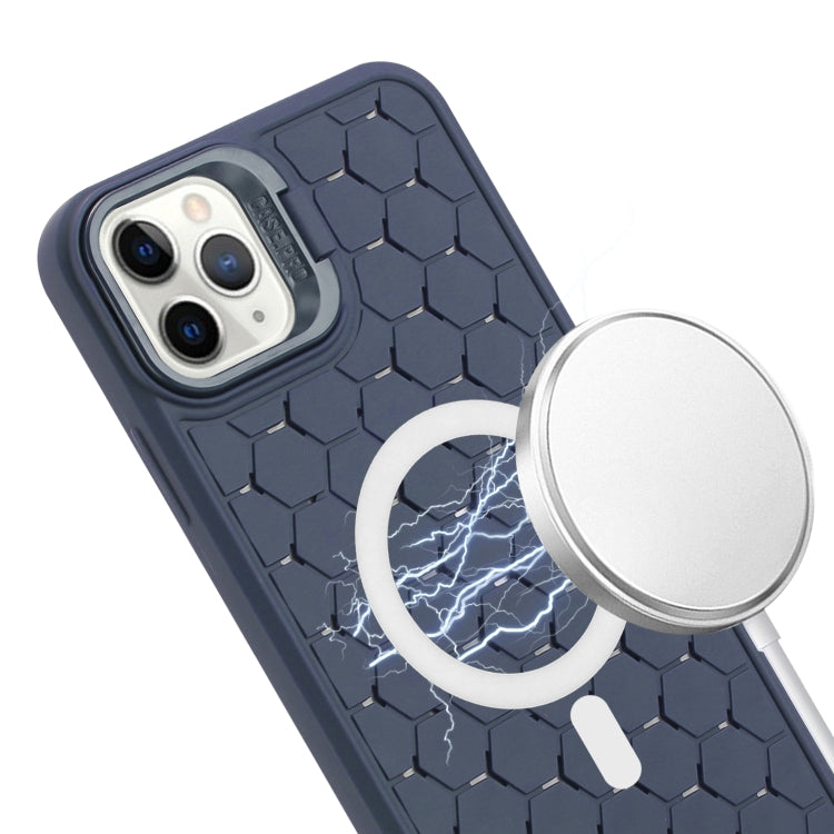 For iPhone 15 Pro Honeycomb Radiating Lens Holder Magsafe Phone Case with Lanyard(Blue) - iPhone 15 Pro Cases by buy2fix | Online Shopping UK | buy2fix