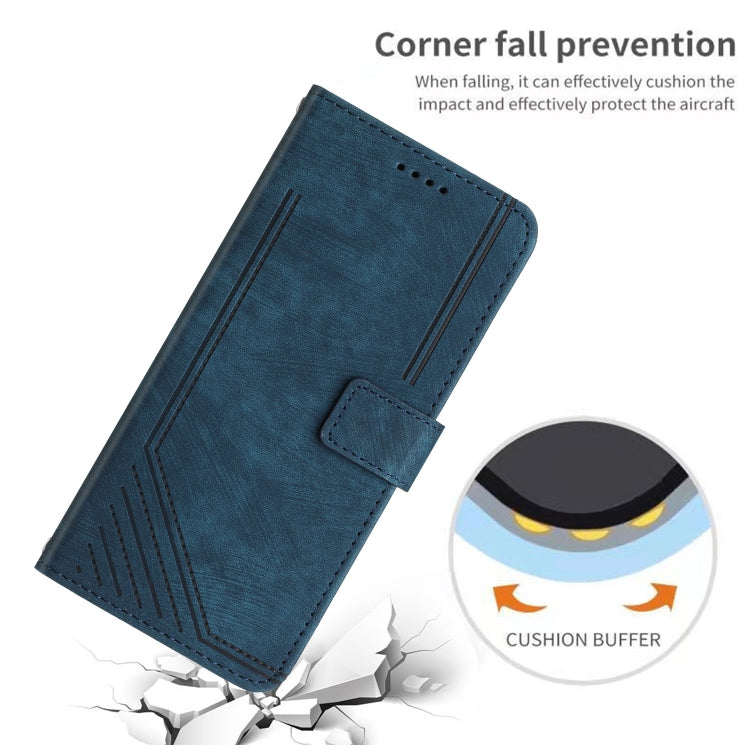 For OnePlus 13 Skin Feel Stripe Pattern Leather Phone Case with Lanyard(Blue) - OnePlus Cases by buy2fix | Online Shopping UK | buy2fix