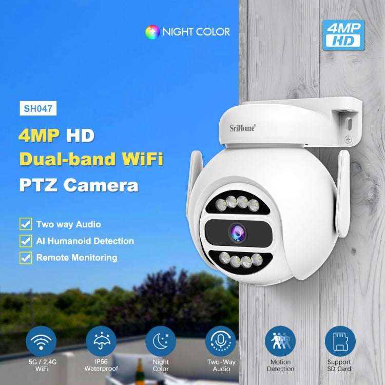 SriHome SH047 4MP IP66 Waterproof Motion Detection Night Vision WiFi HD Camera(AU Plug) - Wireless Camera by SriHome | Online Shopping UK | buy2fix