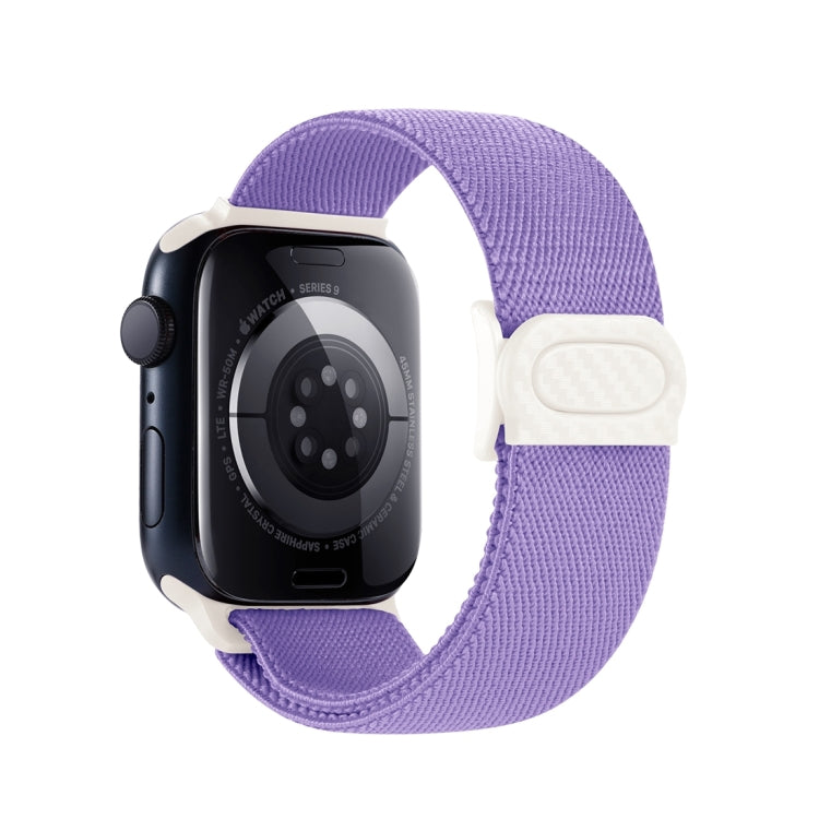 For Apple Watch Ultra 49mm Carbon Fiber Texture Snap Buckle Nylon Watch Band(Purple) - Watch Bands by buy2fix | Online Shopping UK | buy2fix