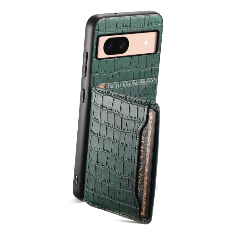 For Google Pixel 8a Crocodile Texture Card Bag Design Full Coverage Phone Case(Green) - Google Cases by buy2fix | Online Shopping UK | buy2fix