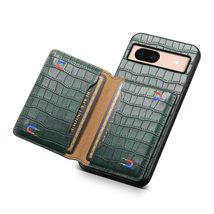 For Google Pixel 8a Crocodile Texture Card Bag Design Full Coverage Phone Case(Green) - Google Cases by buy2fix | Online Shopping UK | buy2fix