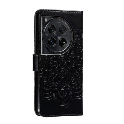 For OnePlus 12 Sun Mandala Embossing Pattern Phone Leather Case(Black) - OnePlus Cases by buy2fix | Online Shopping UK | buy2fix