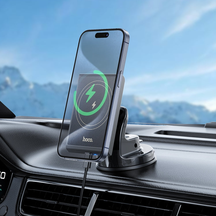 hoco HW20 Precious Magnetic Wireless Fast Charging Car Center Console Holder(Black) - Wireless Charger Holders by hoco | Online Shopping UK | buy2fix