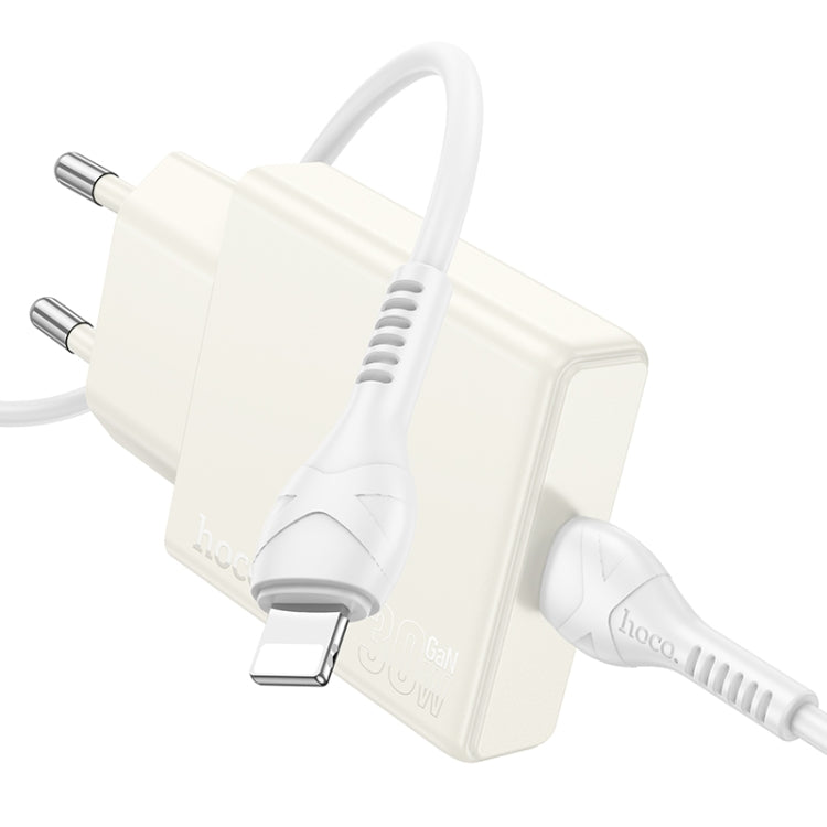 hoco N44 Biscuit PD30W Single Port Type-C Charger with Type-C to 8 Pin Cable, EU Plug(White) - USB Charger by hoco | Online Shopping UK | buy2fix