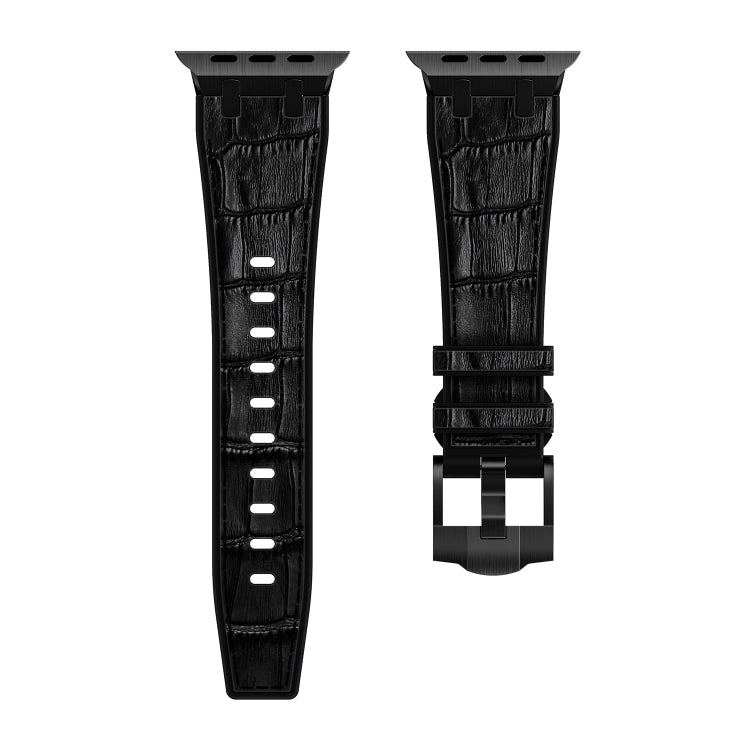 For Apple Watch Series 9 45mm Crocodile Texture Liquid Silicone Watch Band(Black Black) - Watch Bands by buy2fix | Online Shopping UK | buy2fix