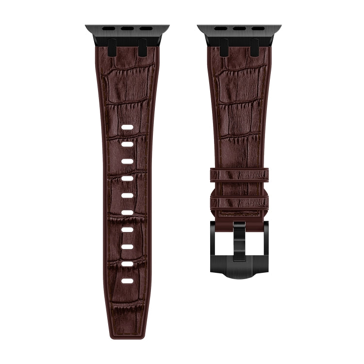 For Apple Watch Series 7 41mm Crocodile Texture Liquid Silicone Watch Band(Black Dark Brown) - Watch Bands by buy2fix | Online Shopping UK | buy2fix