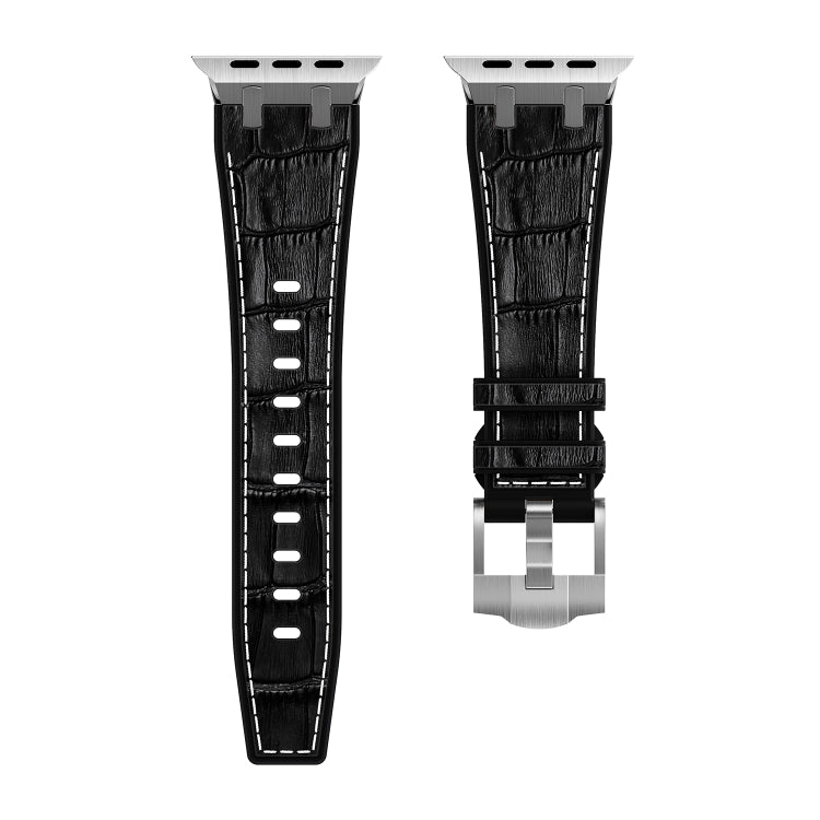 For Apple Watch Series 3 42mm Crocodile Texture Liquid Silicone Watch Band(Silver White Black) - Watch Bands by buy2fix | Online Shopping UK | buy2fix