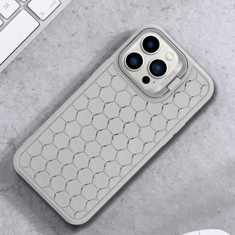 For iPhone 16 Pro Max Honeycomb Radiating Holder TPU Phone Case with Lanyard(Grey) - iPhone 16 Pro Max Cases by buy2fix | Online Shopping UK | buy2fix