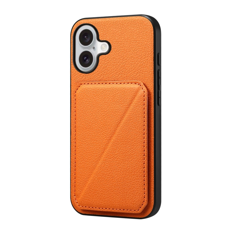 For iPhone 16 Plus D04 Calf Texture Dual Card Slot Holder Phone Case(Orange) - iPhone 16 Plus Cases by buy2fix | Online Shopping UK | buy2fix