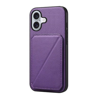 For iPhone 16 Plus D04 Calf Texture Dual Card Slot Holder Phone Case(Purple) - iPhone 16 Plus Cases by buy2fix | Online Shopping UK | buy2fix