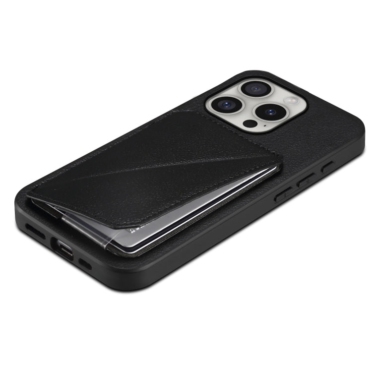 For iPhone 16 Pro Max D04 Calf Texture Dual Card Slot Holder Phone Case(Black) - iPhone 16 Pro Max Cases by buy2fix | Online Shopping UK | buy2fix