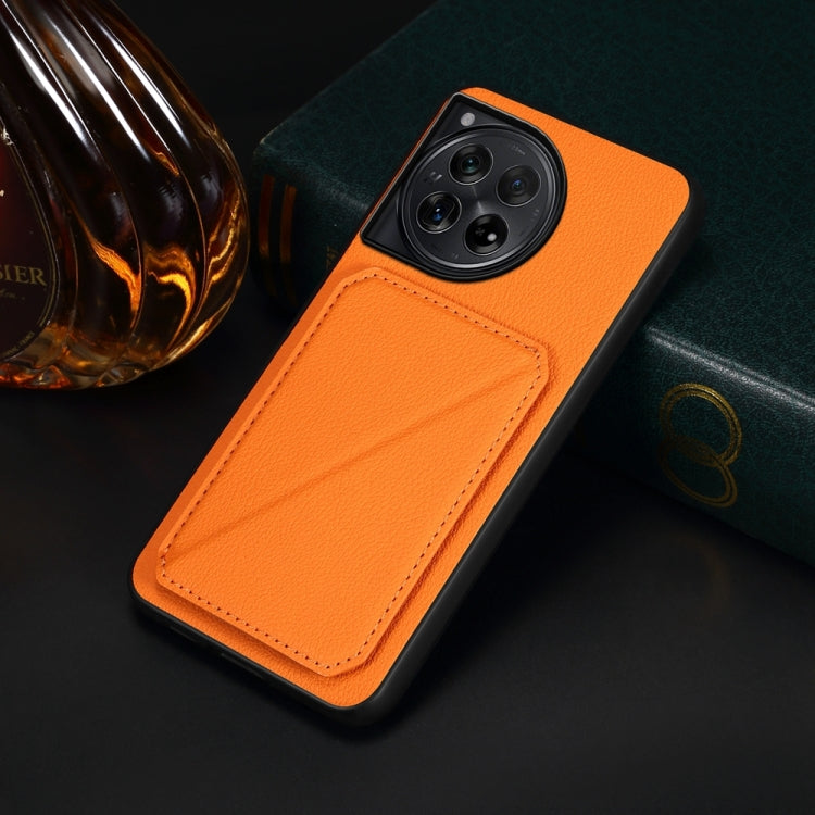 For OnePlus 12 D04 Calf Texture Dual Card Slot Holder Phone Case(Orange) - OnePlus Cases by buy2fix | Online Shopping UK | buy2fix