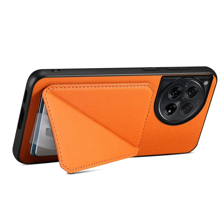 For OnePlus 12 D04 Calf Texture Dual Card Slot Holder Phone Case(Orange) - OnePlus Cases by buy2fix | Online Shopping UK | buy2fix