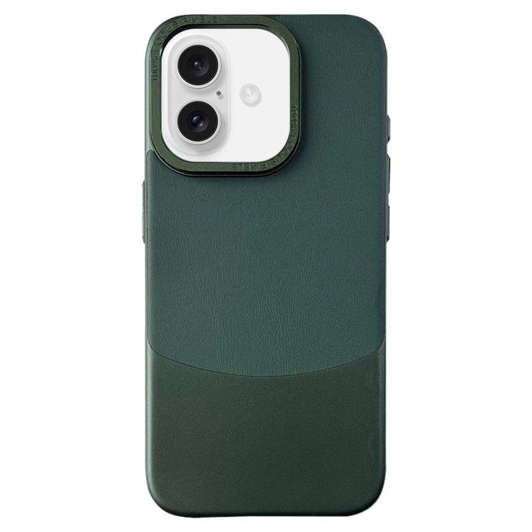 For iPhone 16 Plus Napa Texture PC + Leather Phone Case(Dark Green) - iPhone 16 Plus Cases by buy2fix | Online Shopping UK | buy2fix