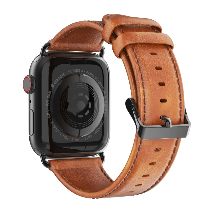 For Apple Watch Series 9 41mm DUX DUCIS Business Genuine Leather Watch Strap(Khaki) - Watch Bands by DUX DUCIS | Online Shopping UK | buy2fix