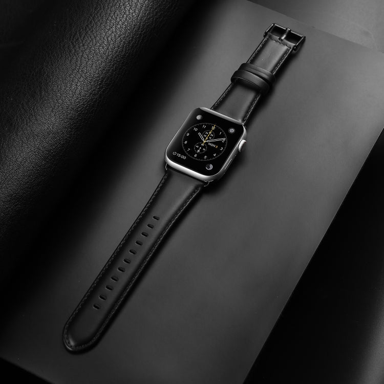 For Apple Watch SE 2022 40mm DUX DUCIS Business Genuine Leather Watch Strap(Black) - Watch Bands by DUX DUCIS | Online Shopping UK | buy2fix