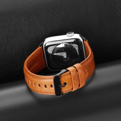 For Apple Watch SE 2022 40mm DUX DUCIS Business Genuine Leather Watch Strap(Khaki) - Watch Bands by DUX DUCIS | Online Shopping UK | buy2fix