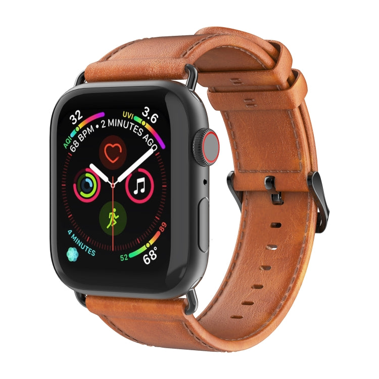 For Apple Watch Series 4 44mm DUX DUCIS Business Genuine Leather Watch Strap(Khaki) - Watch Bands by DUX DUCIS | Online Shopping UK | buy2fix