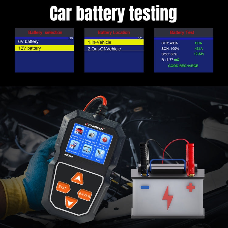 KONNWEI KW218 2.4 inch Color Screen Car Battery Tester(Black) - Code Readers & Scan Tools by KONNWEI | Online Shopping UK | buy2fix