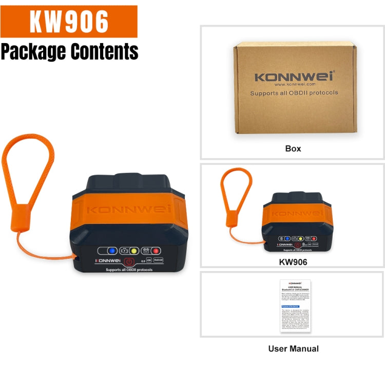 KONNWEI KW906 Bluetooth 5.0 Car OBD2 Scanner Support Android & iOS(Black Orange) - Code Readers & Scan Tools by KONNWEI | Online Shopping UK | buy2fix