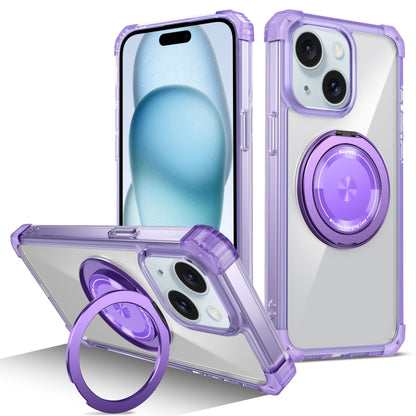 For iPhone 15 Plus Gold Shield CD Pattern MagSafe Magnetic Phone Case with Rotating Stand(Transparent Purple) - iPhone 15 Plus Cases by buy2fix | Online Shopping UK | buy2fix