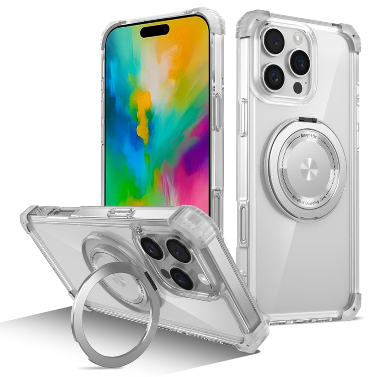 For iPhone 16 Pro Gold Shield CD Pattern MagSafe Magnetic Phone Case with Rotating Stand(Transparent) - iPhone 16 Pro Cases by buy2fix | Online Shopping UK | buy2fix