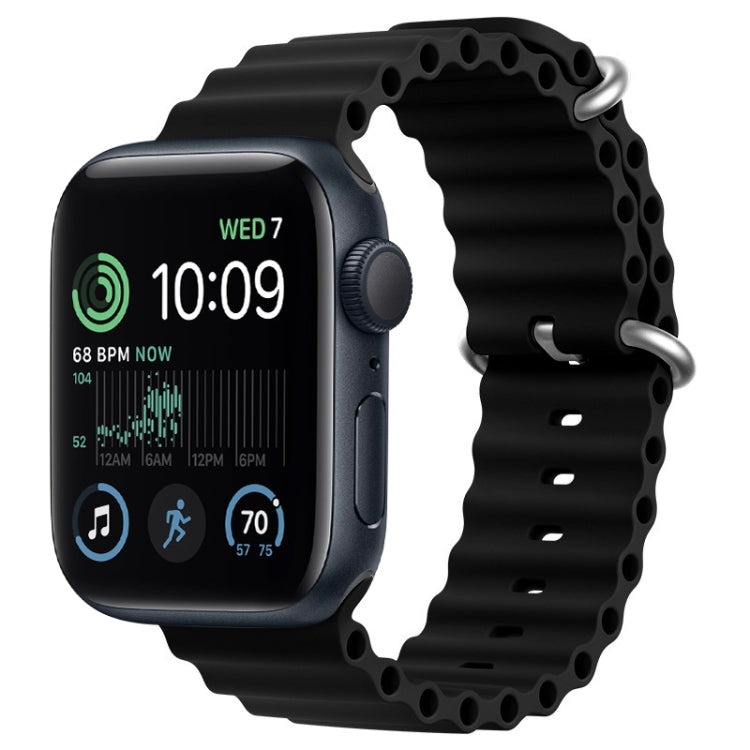 For Apple Watch SE 2022 44mm ZGA Ocean Silicone Watch Band(Black) - Watch Bands by ZGA | Online Shopping UK | buy2fix