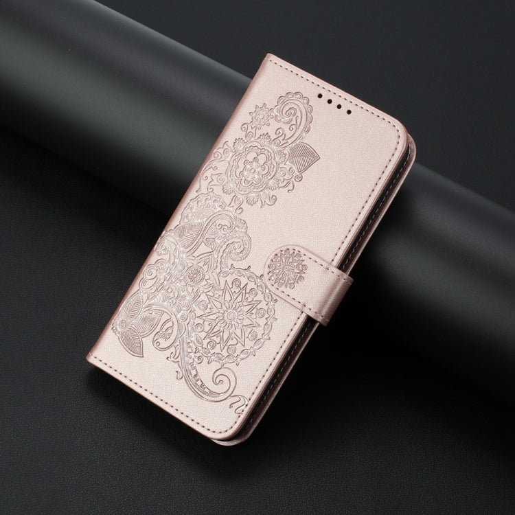 For iPhone 16 Pro Datura Flower Embossed Flip Leather Phone Case(Rose Gold) - iPhone 16 Pro Cases by buy2fix | Online Shopping UK | buy2fix