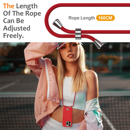 For iPhone 16 Pro Integrated Card Bag Solid Color Liquid Silicone Phone Case with Lanyard(Red) - iPhone 16 Pro Cases by buy2fix | Online Shopping UK | buy2fix