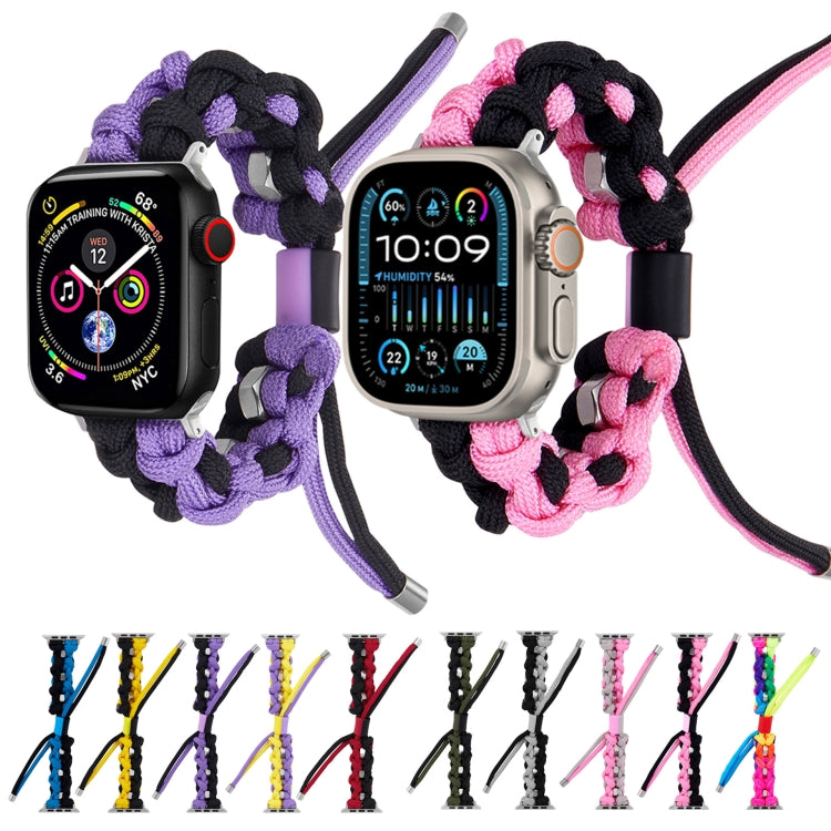 For Apple Watch Ultra 2 49mm Screw Nut Dual-Color Braided Paracord Watch Band(Silver Pink) - Watch Bands by buy2fix | Online Shopping UK | buy2fix