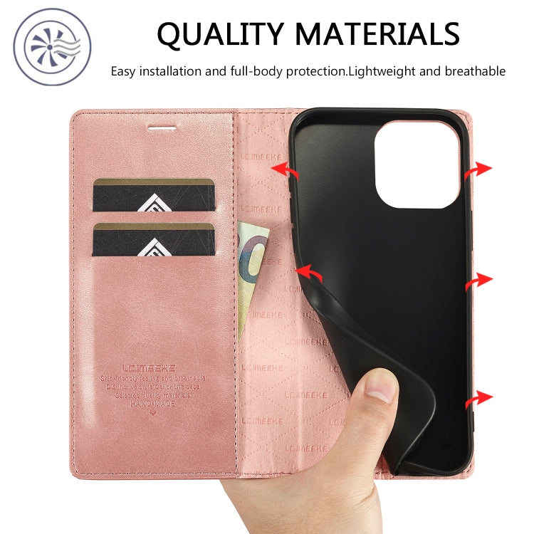 For iPhone 16 Pro Max LC.IMEEKE Strong Magnetism Microfiber Leather Phone Case(Rose Gold) - iPhone 16 Pro Max Cases by LC.IMEEKE | Online Shopping UK | buy2fix