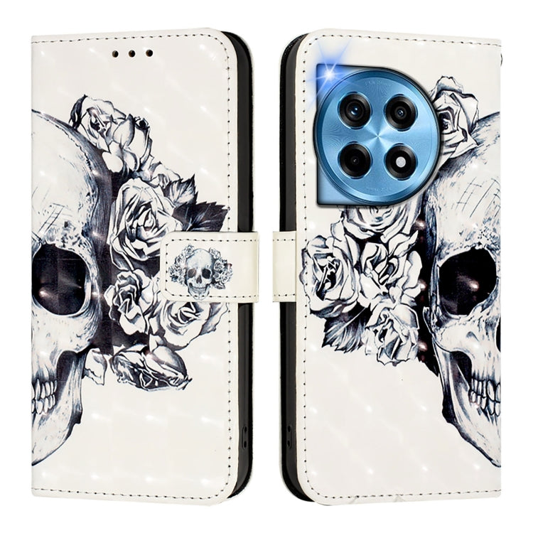 For OnePlus 12 5G Global 3D Painting Horizontal Flip Leather Phone Case(Skull) - OnePlus Cases by buy2fix | Online Shopping UK | buy2fix