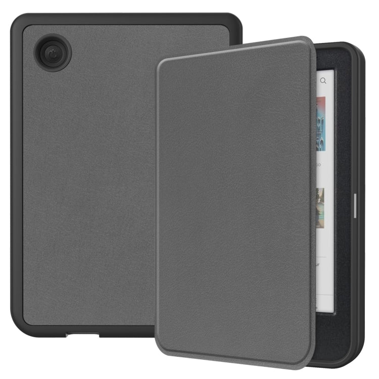 For KOBO Clara Colour 2024 / BW Solid Color Voltage Caster TPU Leather Smart Tablet Case(Grey) - Others by buy2fix | Online Shopping UK | buy2fix